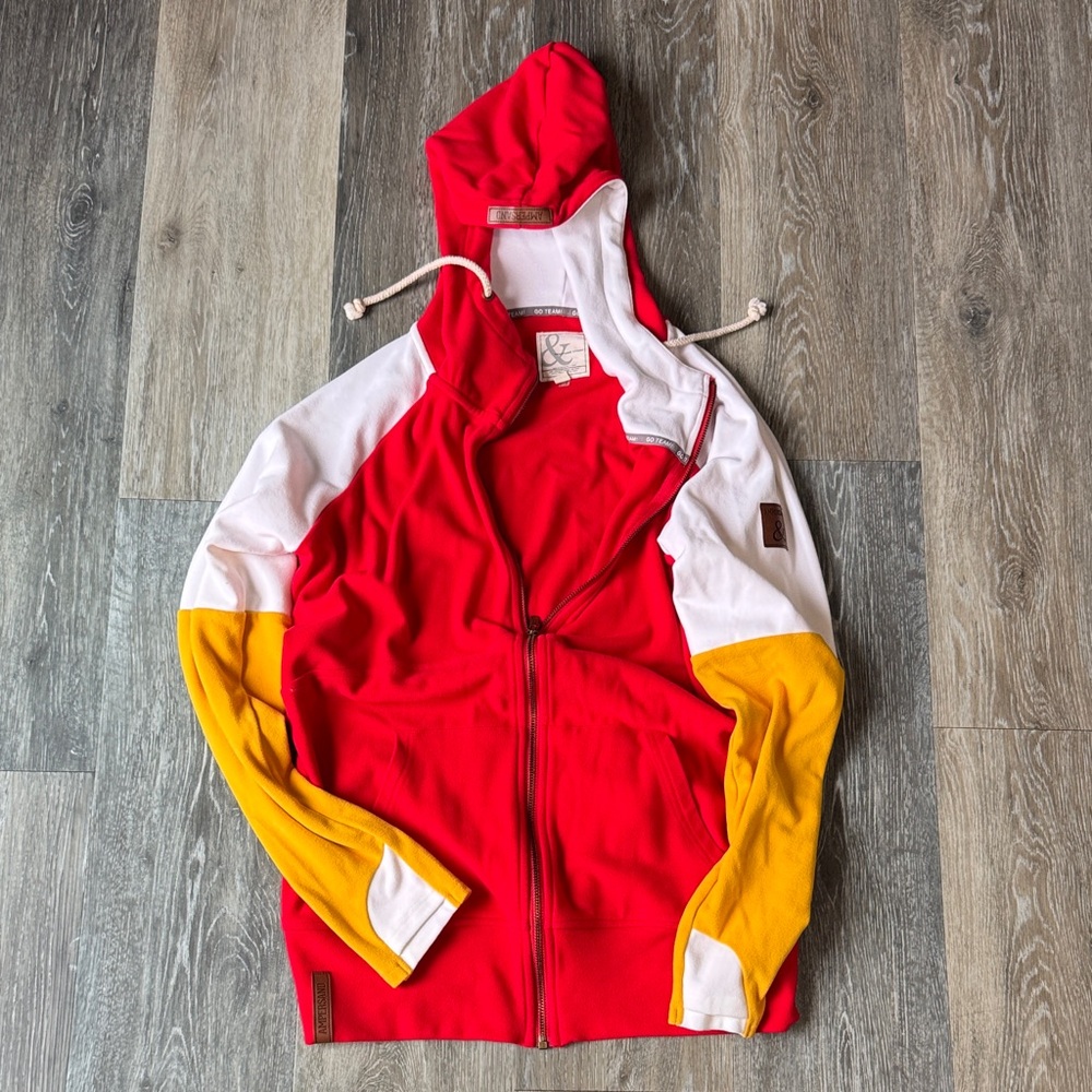 AMPERSAND AVE Red and White Hooded Jacket